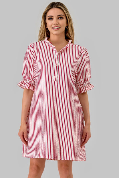 Red stripe seersucker gameday dress