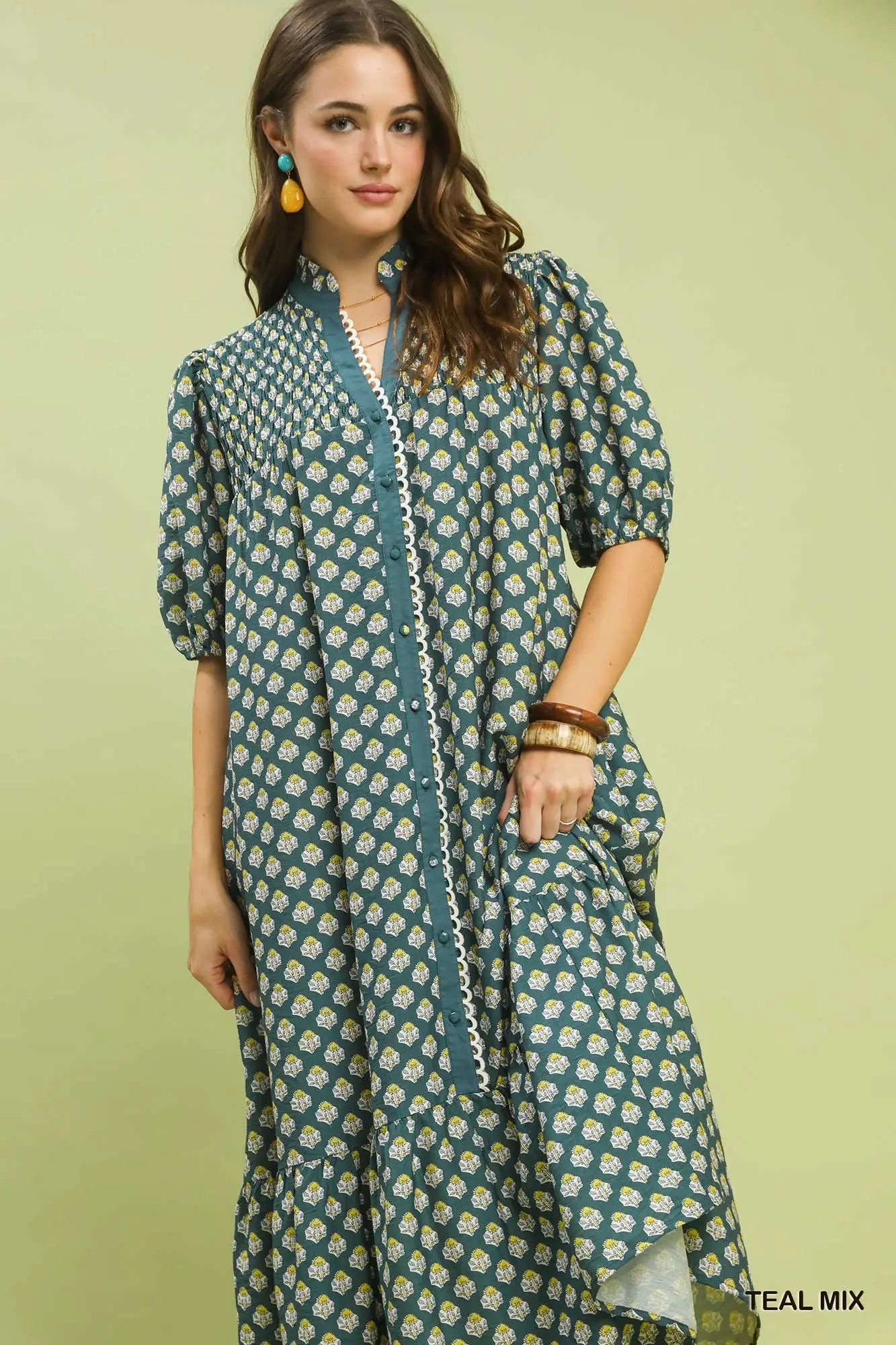 Floral Print Button Down Midi Dress-2 colors