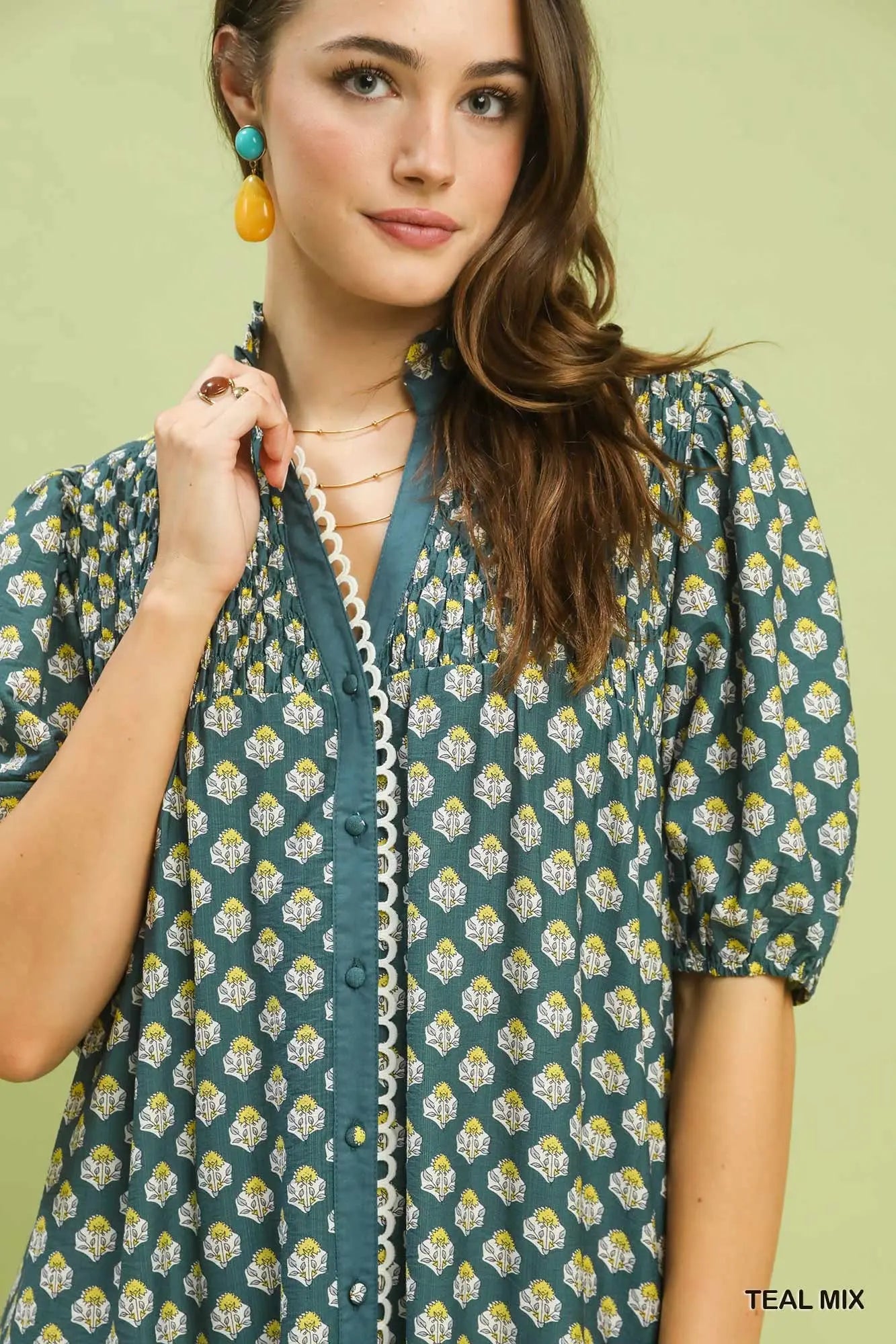 Floral Print Button Down Midi Dress-2 colors