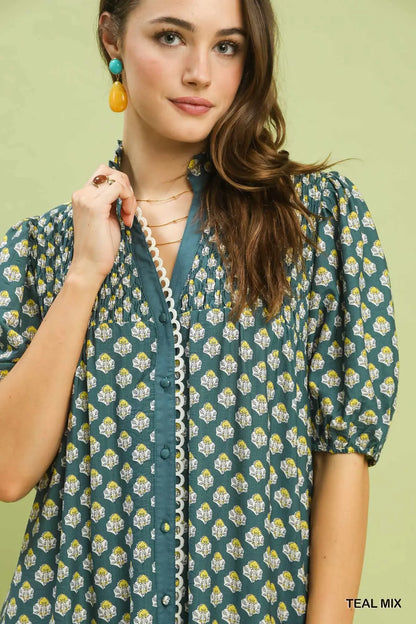 Floral Print Button Down Midi Dress-2 colors
