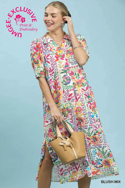 Collared printed Midi Dress