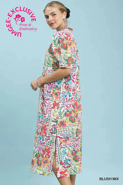 Collared printed Midi Dress