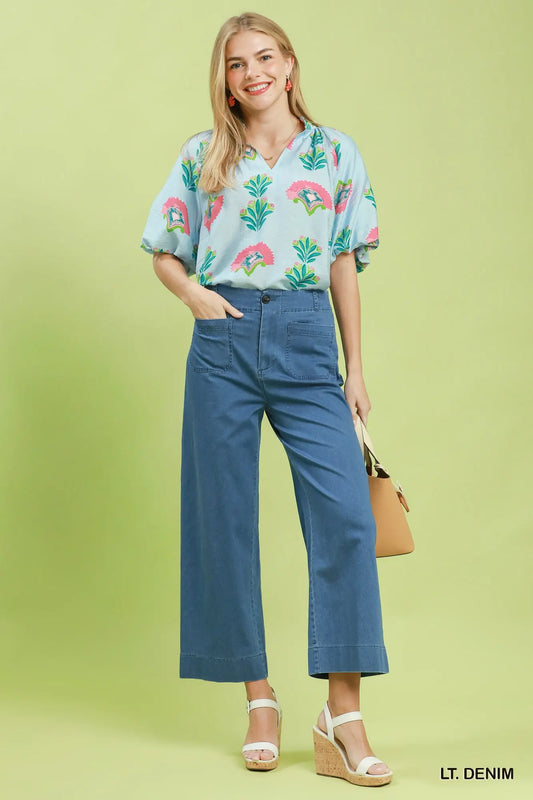 Chambray High Rise Wide Leg Pants