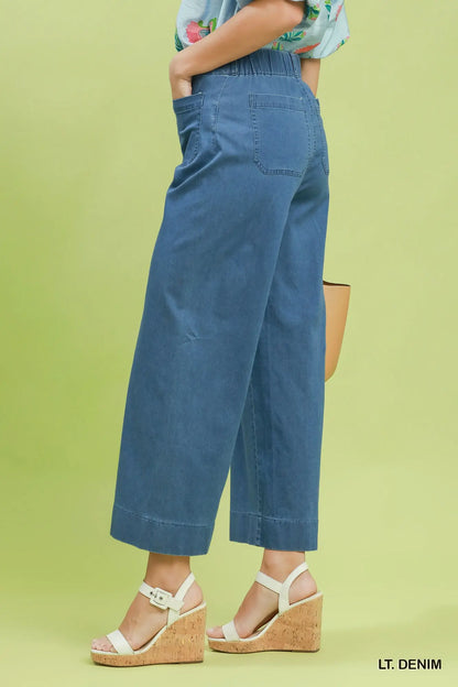 Chambray High Rise Wide Leg Pants