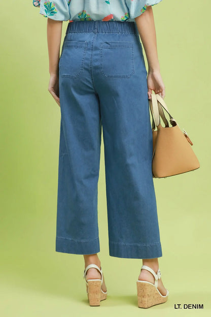 Chambray High Rise Wide Leg Pants