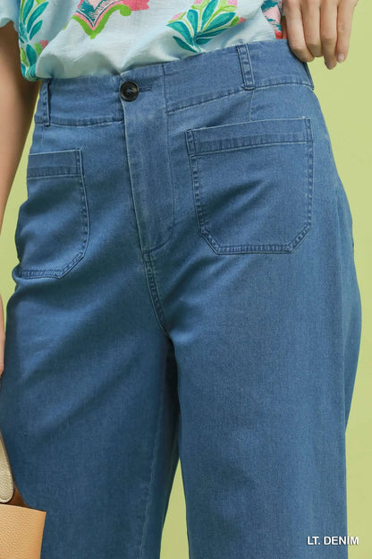Chambray High Rise Wide Leg Pants