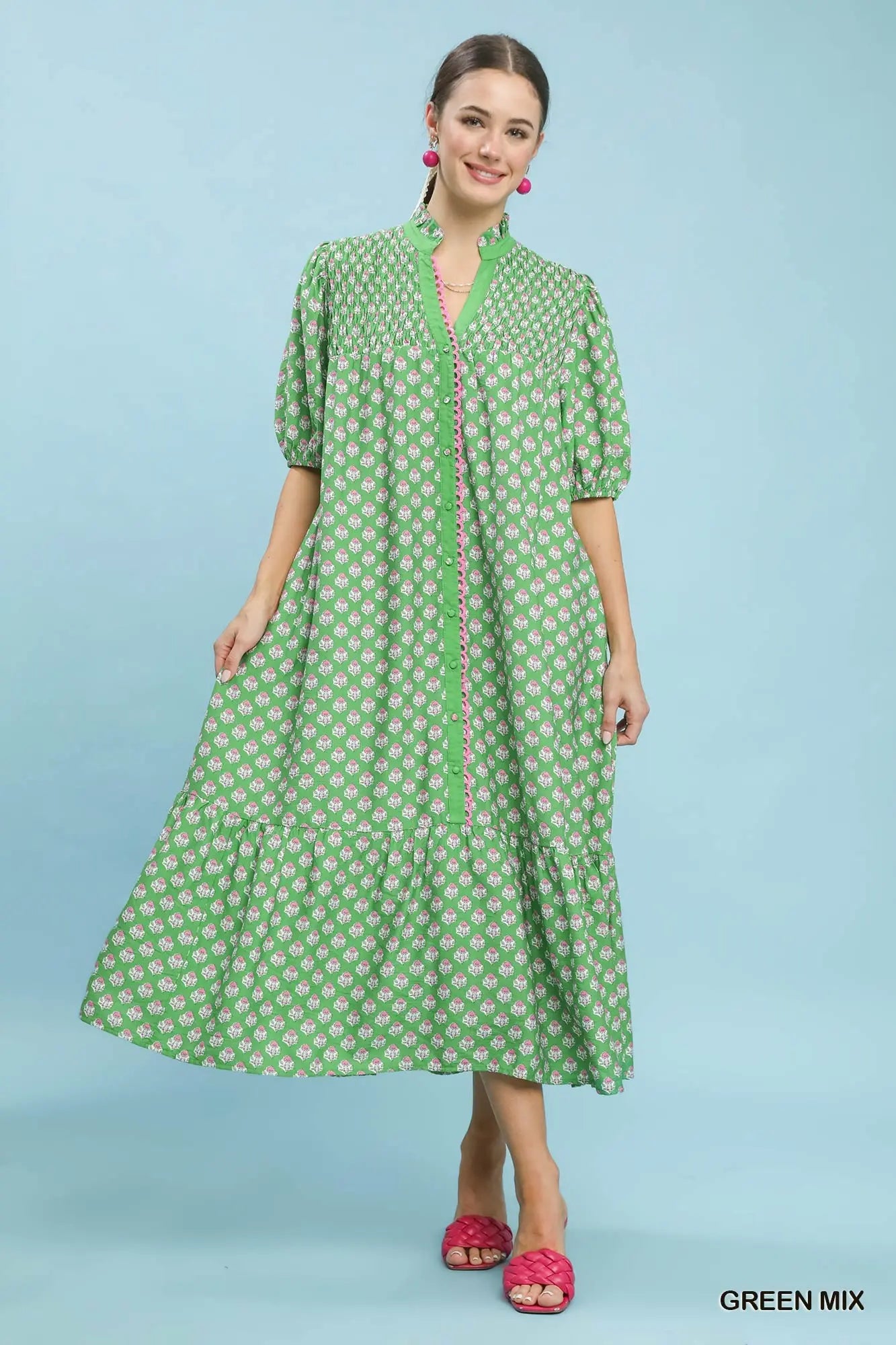 Floral Print Button Down Midi Dress