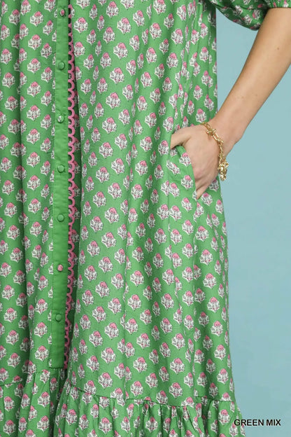 Floral Print Button Down Midi Dress