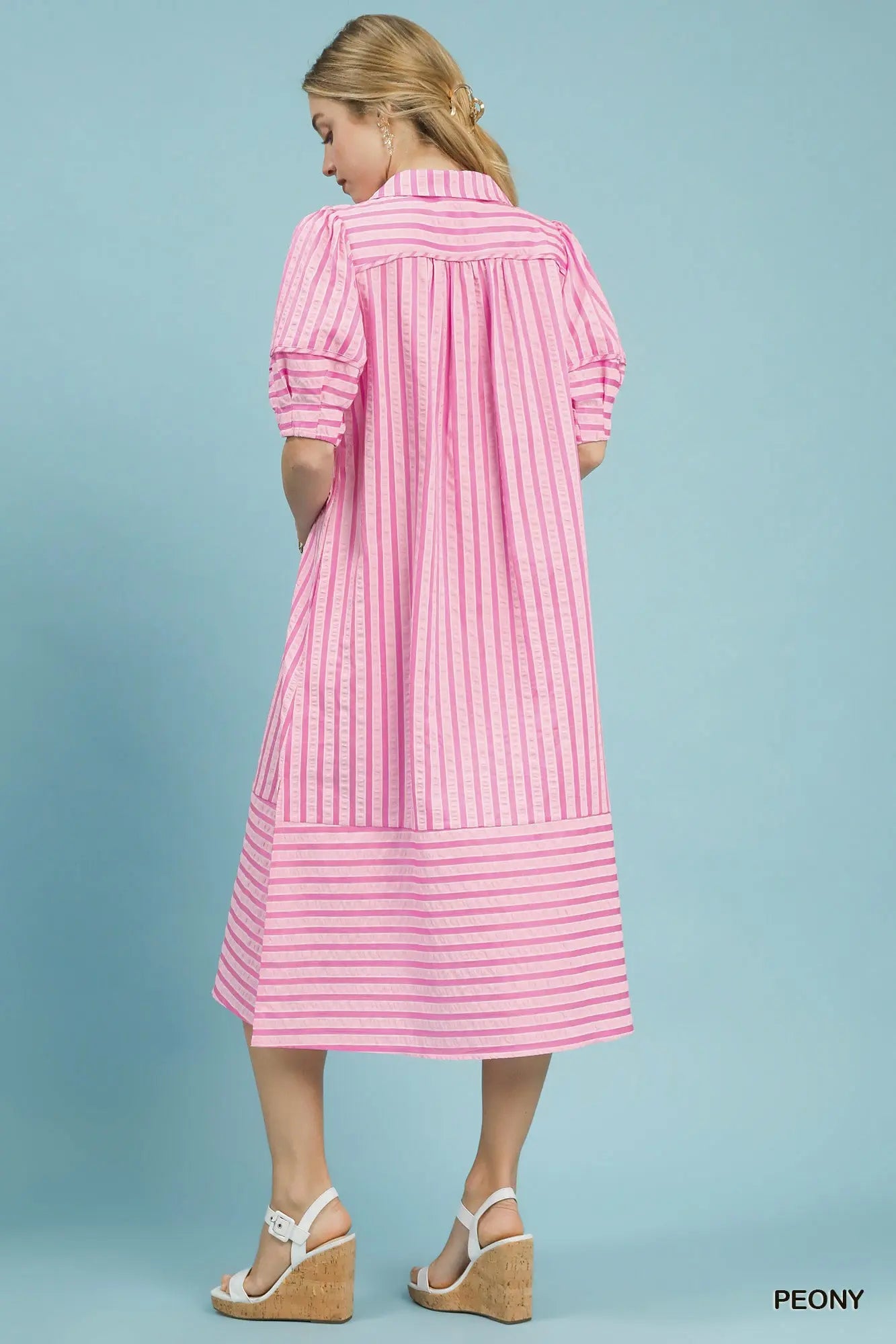Striped Puff Sleeve Midi Dress