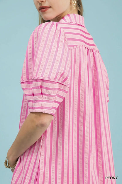 Striped Puff Sleeve Midi Dress