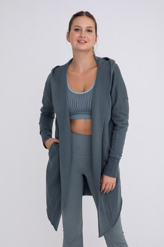 French Terry Longline Open Cardigan - Teal