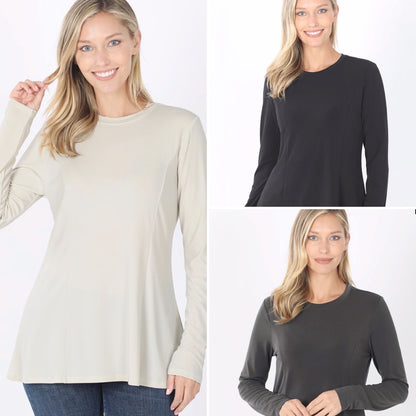 Long sleeve A line round neck top /3 colors