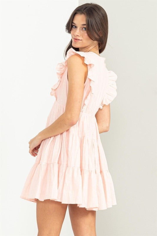 Weekend Outing Tiered Pink Ruffle Dress