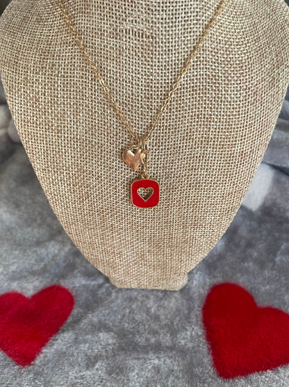 Gold layered and RED enamel heart necklace