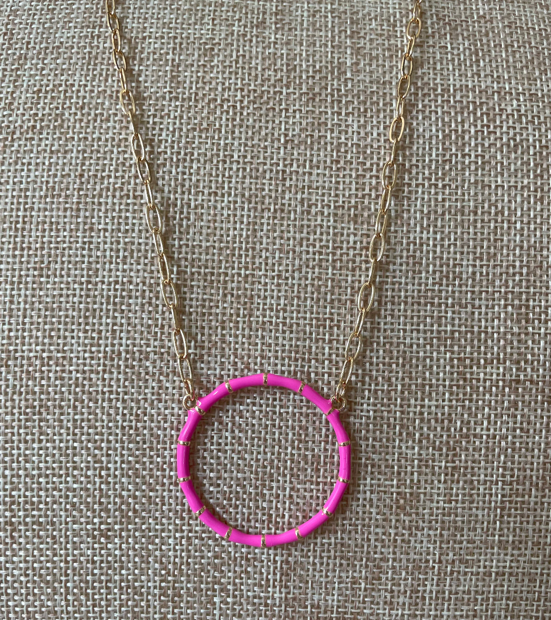 Hot Pink Bamboo Circle Necklace