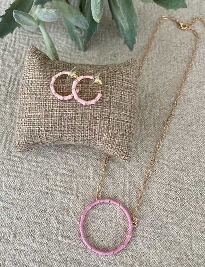 Light Pink Bamboo Circle Necklace
