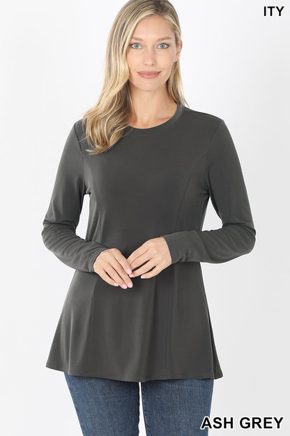 Long sleeve A line round neck top /3 colors