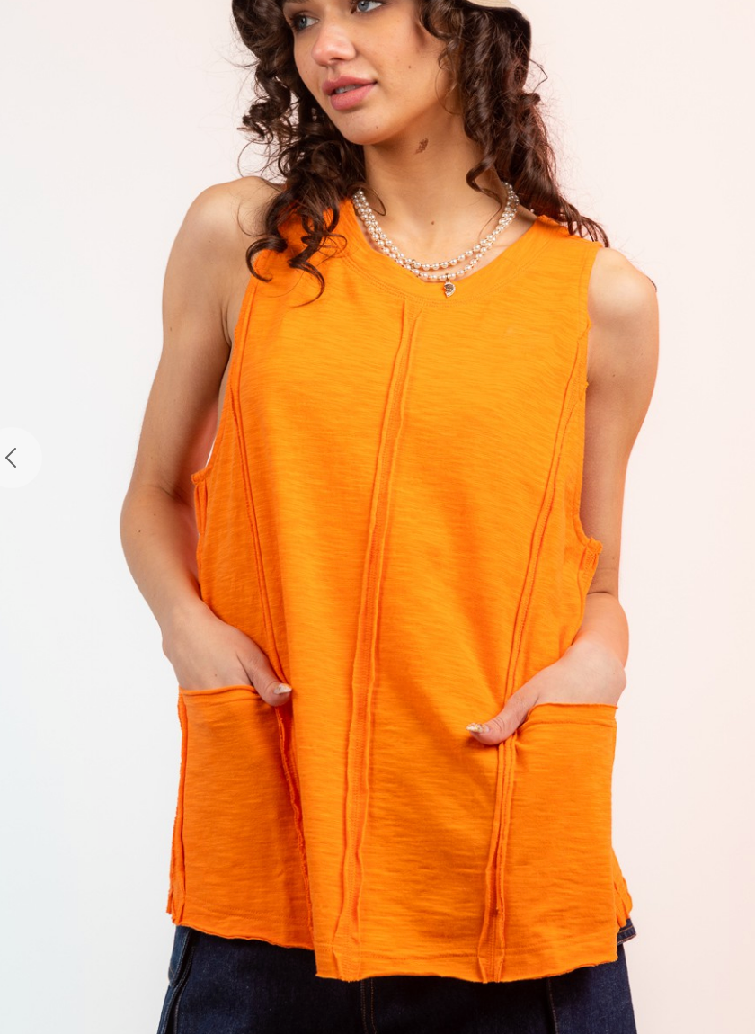 Orange SHINE sleeveless knit tank top