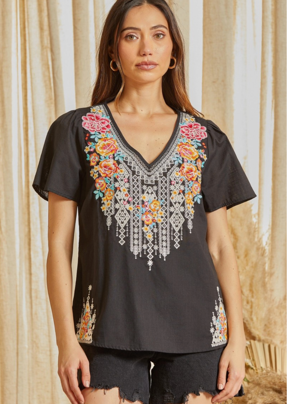 Andy Embroidered Black Top