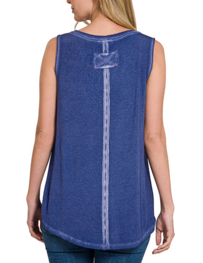 Washed Sleeveless V Neck Top - 4 colors