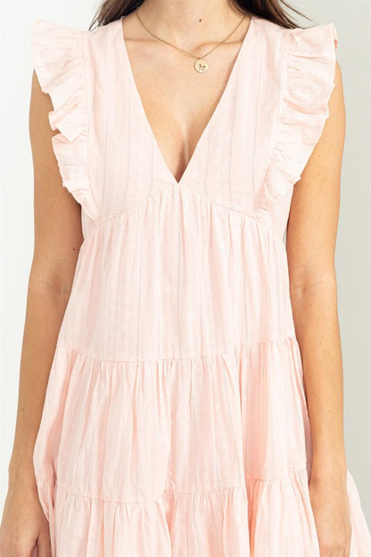 Weekend Outing Tiered Pink Ruffle Dress