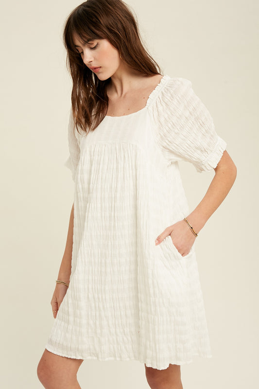 White Smocking-like Woven Dress
